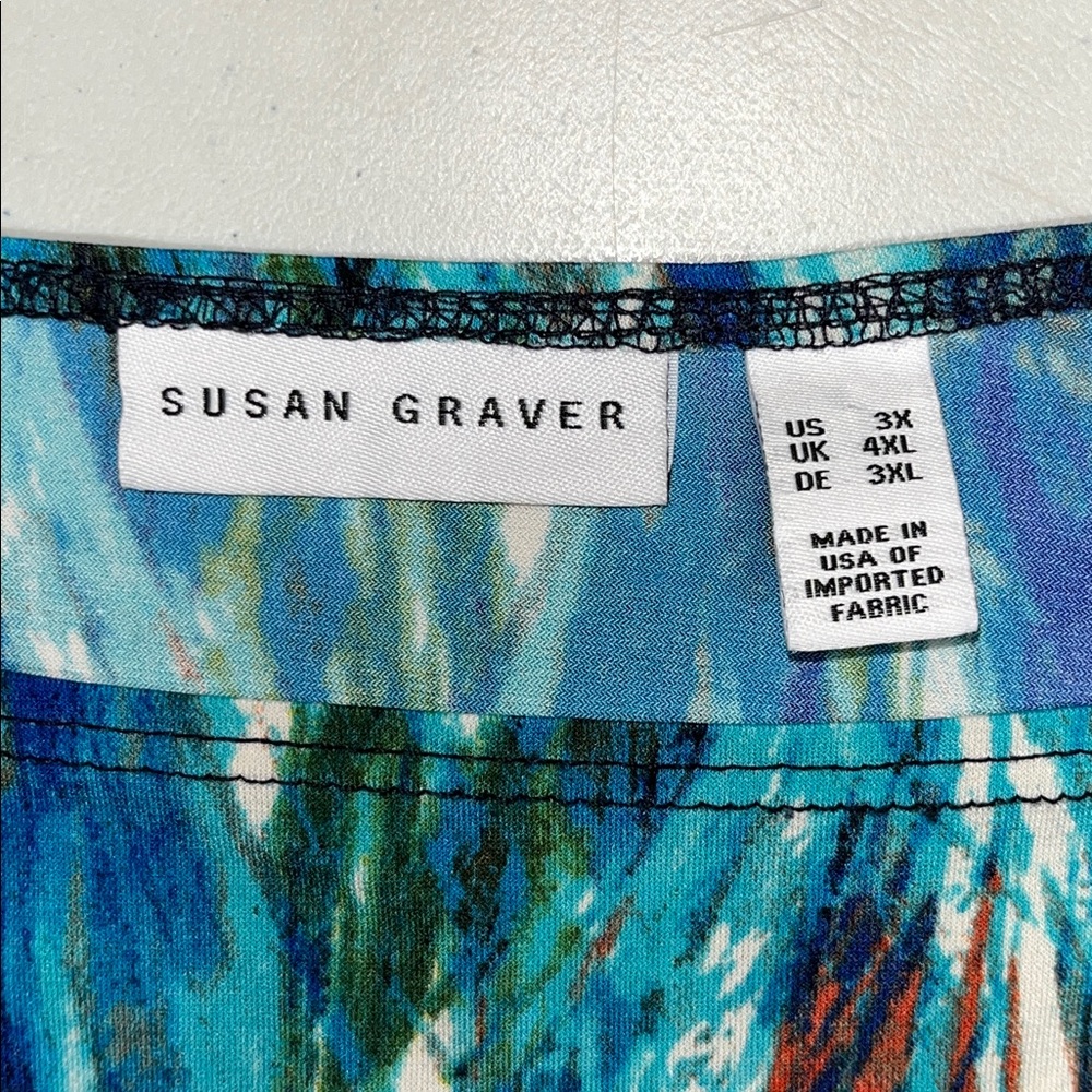 Susan Graver Size 3X Navy Blue - Feather Print Long Sleeve Blouse Top - Picture 4 of 4